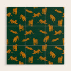 Animal Print - Tigers on Dark Olive Green Retro Texture Wood Wall Art Gallery Image 1