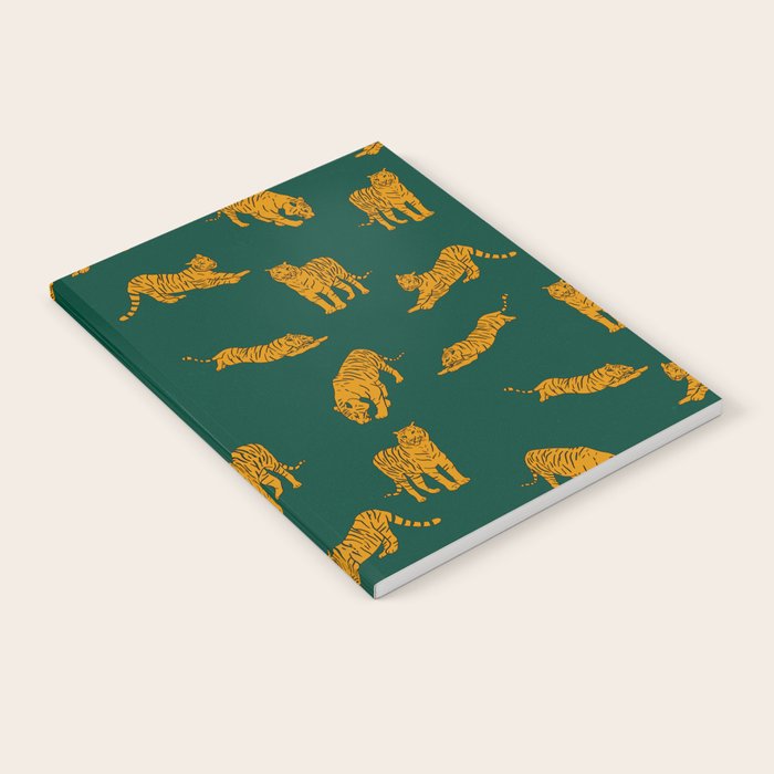 Animal Print - Tigers on Dark Olive Green Retro Texture Notebook Gallery Image 2