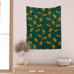 Animal Print - Tigers on Dark Olive Green Retro Texture Wall Tapestry Gallery Image 2