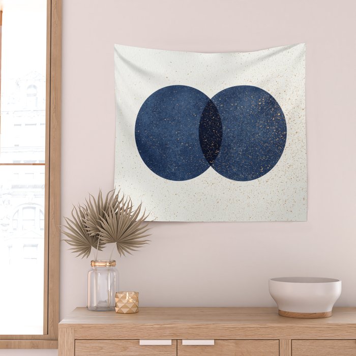 Circle Abstract - Dark Blue Navy Texture Wall Tapestry Gallery Image 2