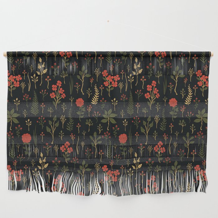 Green, Red-Orange, and Black Floral/Botanical Print Wall Hanging Gallery Image 1
