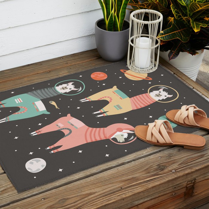 Astronaut Llamas in Space Outdoor Rug Gallery Image 2