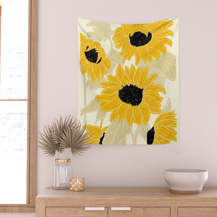 Minimalist Sunflowers Wall Tapestry Gallery Image 2