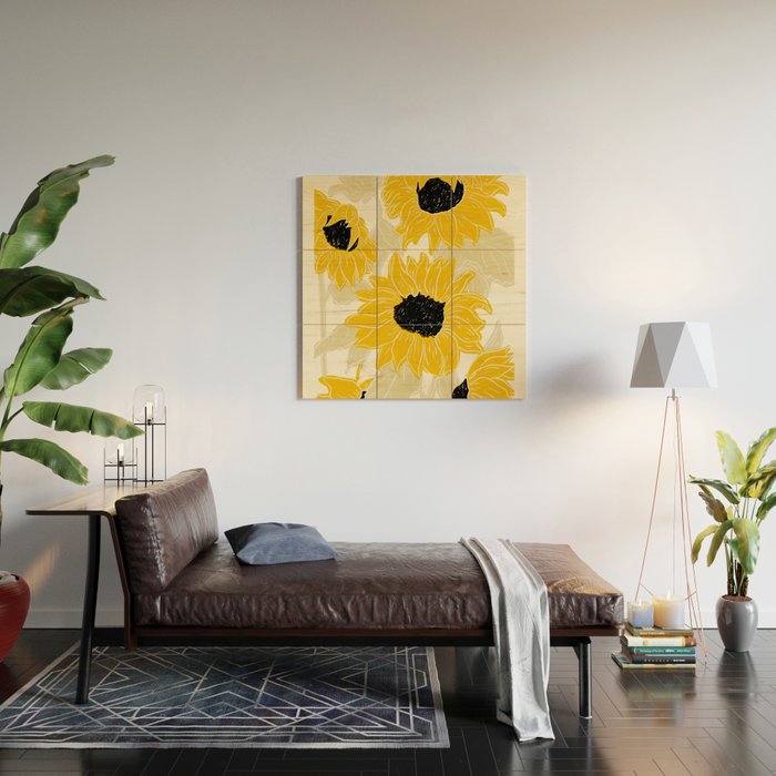 Minimalist Sunflowers Wood Wall Art Gallery Image 2