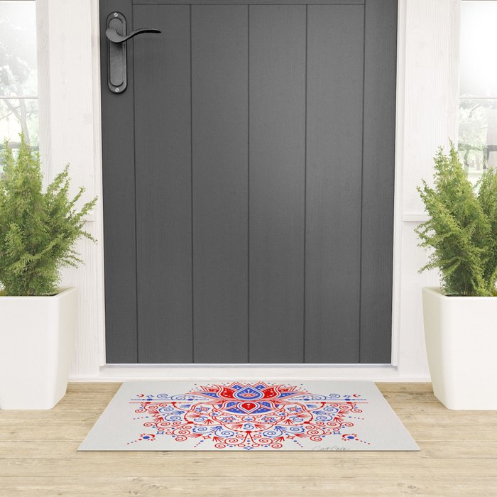 Sacred Lotus Mandala - Red & Blue Palette Welcome Mat Gallery Image 3