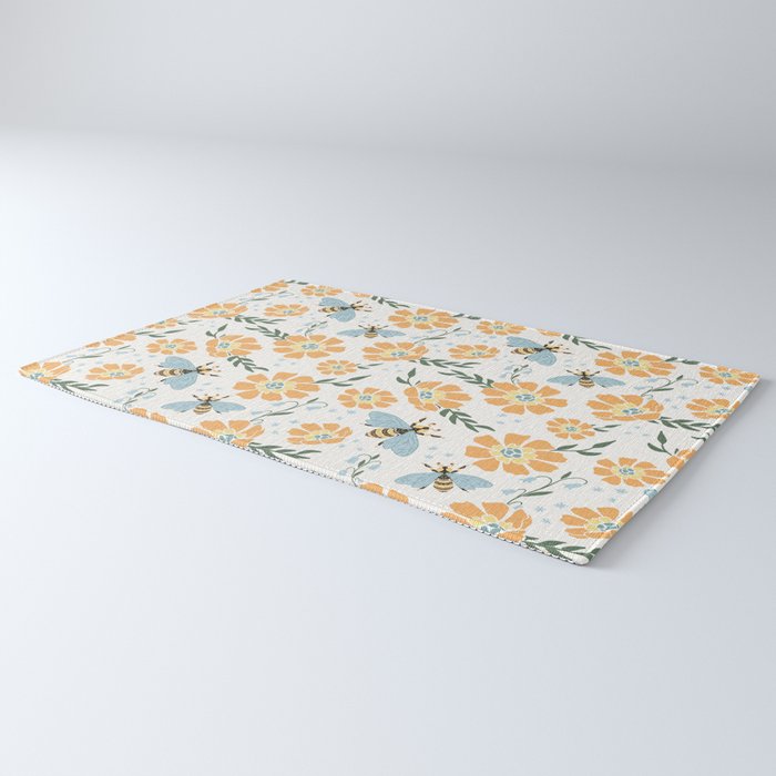 Honey Bees and Orange Flowers Rug Gallery Image 3