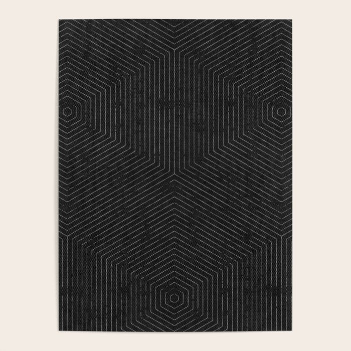 boho hexagon stripes - charcoal Poster Gallery Image 4