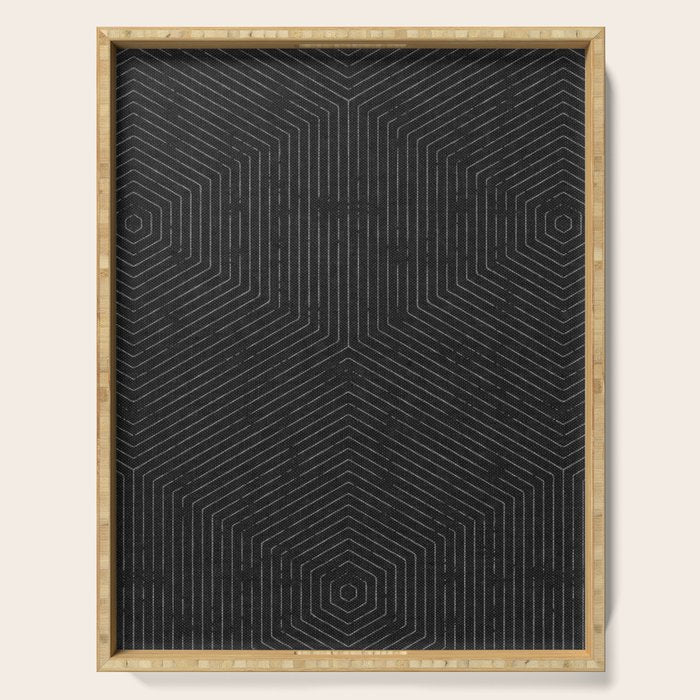 boho hexagon stripes - charcoal Serving Tray Gallery Image 1