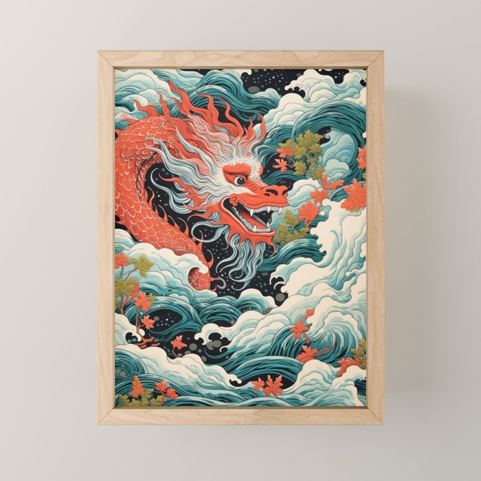Red Chinese Water Dragon Mini Art Print Gallery Image 1