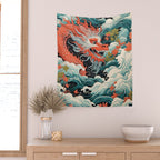 Red Chinese Water Dragon Wall Tapestry Gallery Image 2
