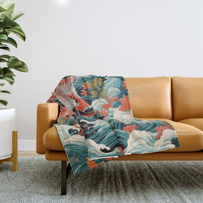 Red Chinese Water Dragon Throw Blanket Gallery Image 1