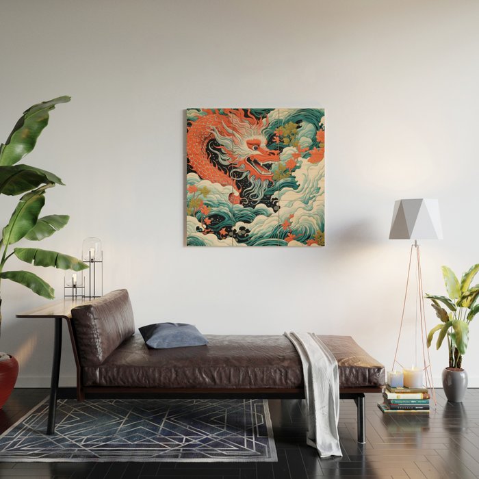 Red Chinese Water Dragon Wood Wall Art Gallery Image 2