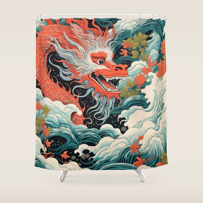 Red Chinese Water Dragon Shower Curtain Gallery Image 1