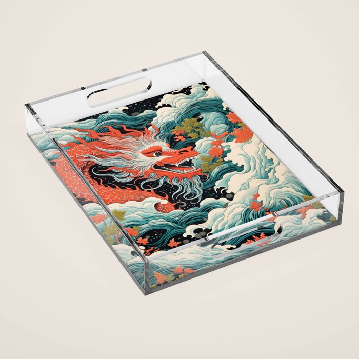 Red Chinese Water Dragon Acrylic Tray Gallery Image 1