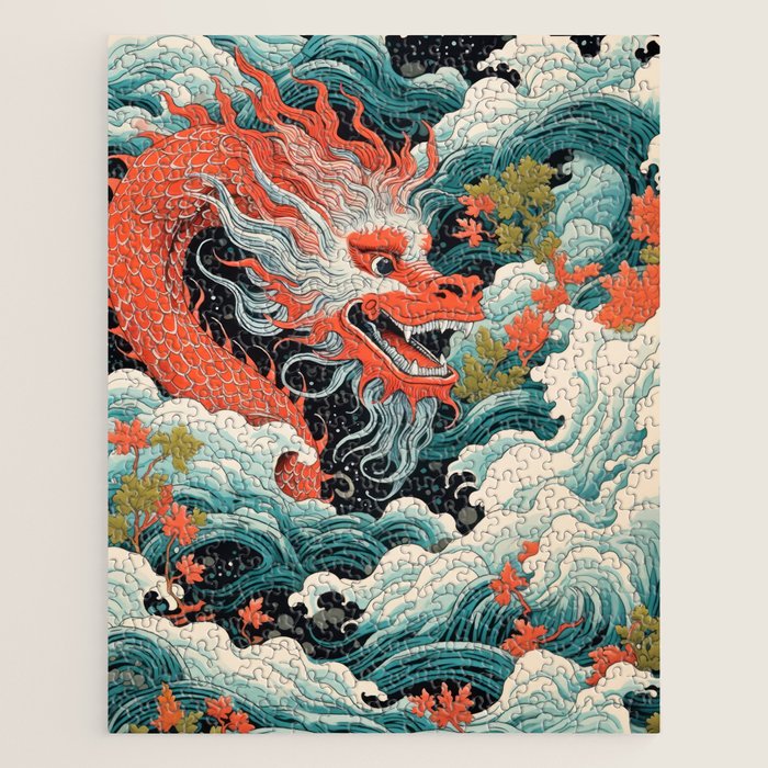 Red Chinese Water Dragon Jigsaw Puzzle Gallery Image 1