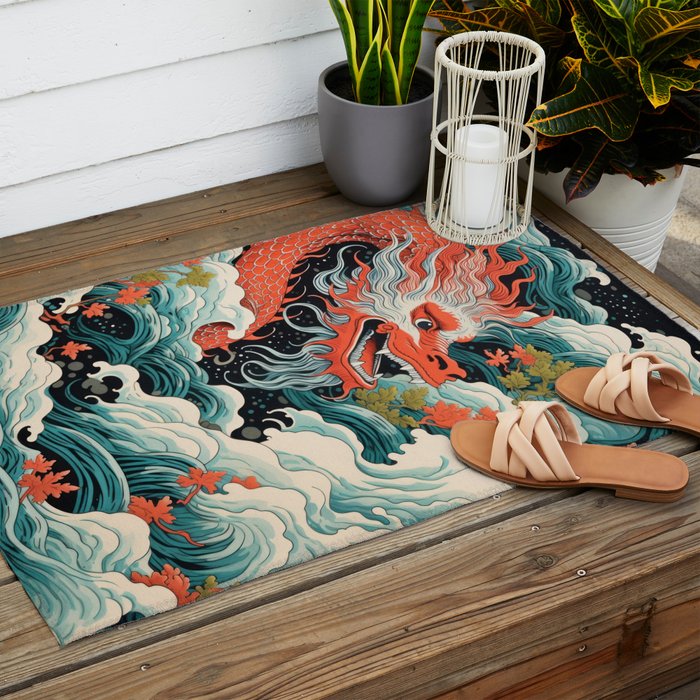 Red Chinese Water Dragon Outdoor Rug Gallery Image 2
