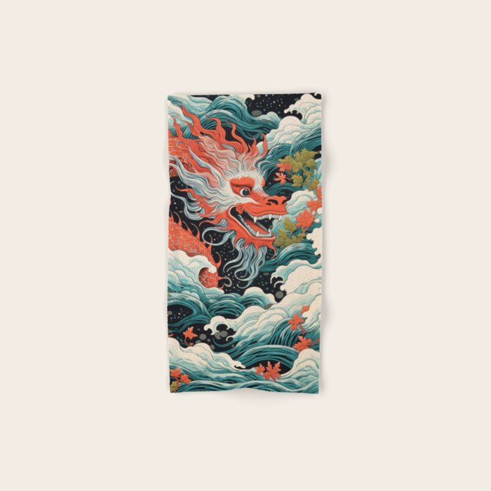 Red Chinese Water Dragon Bath Towel Gallery Image 1
