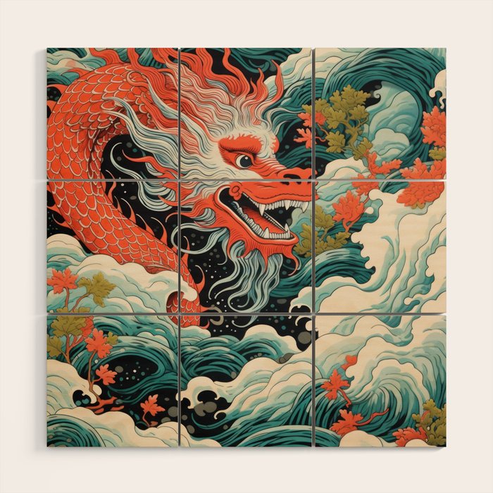 Red Chinese Water Dragon Wood Wall Art Gallery Image 1