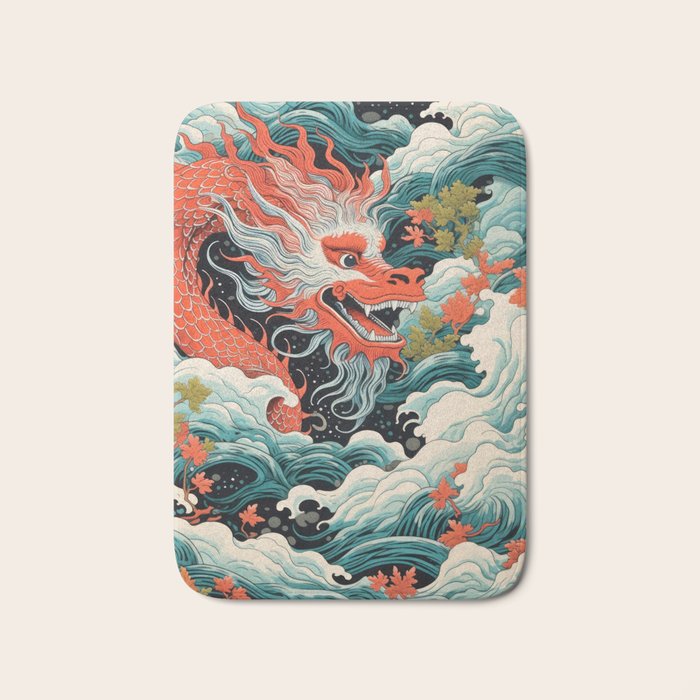 Red Chinese Water Dragon Bath Mat Gallery Image 1