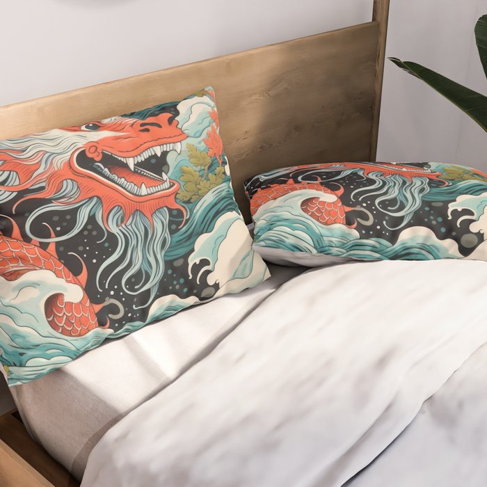 Red Chinese Water Dragon Pillow Sham Gallery Image 2