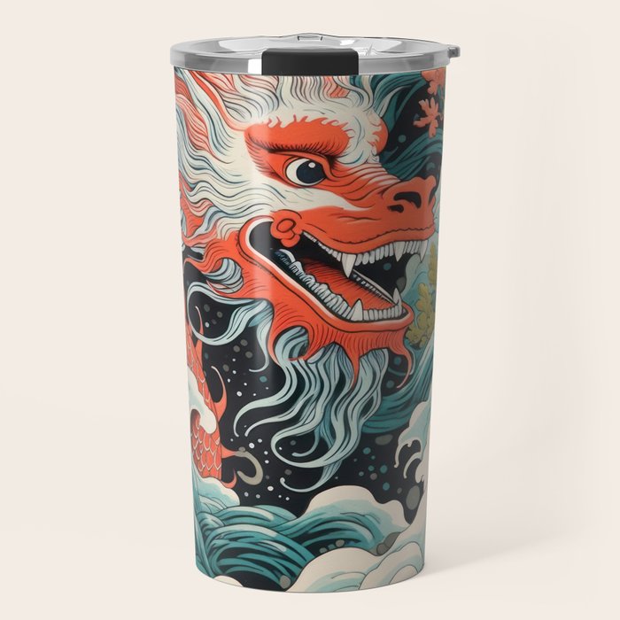 Red Chinese Water Dragon Travel Mug Gallery Image 1