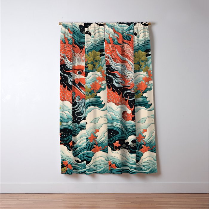 Red Chinese Water Dragon Window Curtain Gallery Image 3