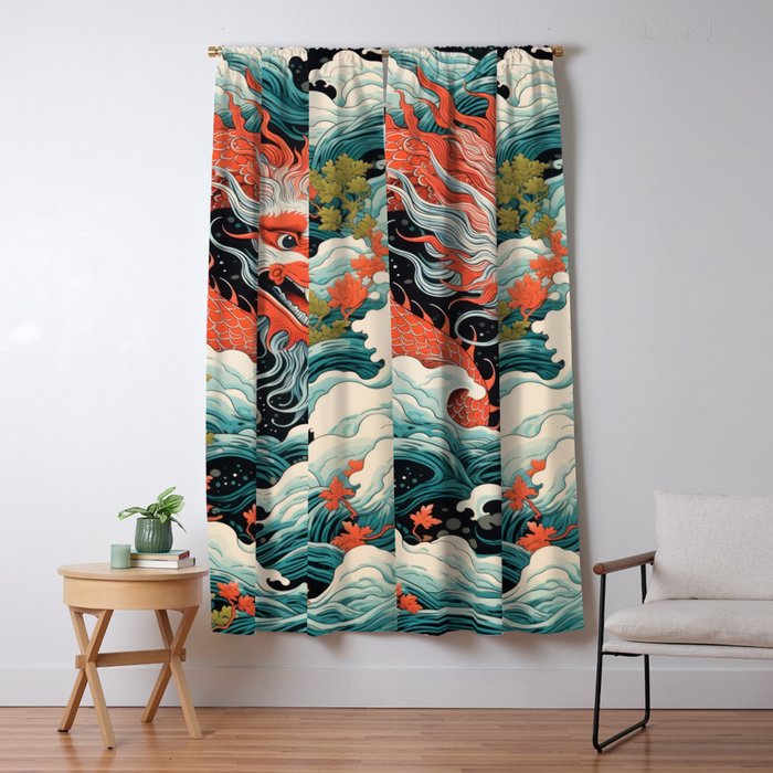 Red Chinese Water Dragon Window Curtain Gallery Image 5