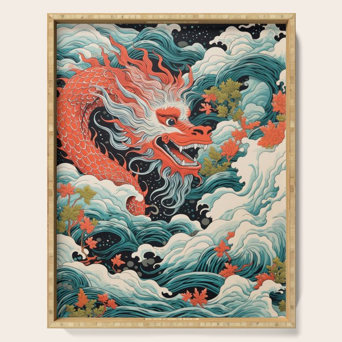 Red Chinese Water Dragon Serving Tray Gallery Image 1