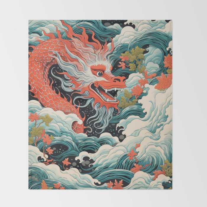 Red Chinese Water Dragon Throw Blanket Gallery Image 2