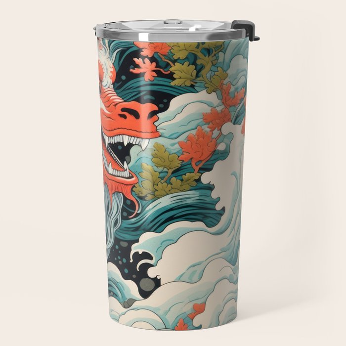 Red Chinese Water Dragon Travel Mug Gallery Image 2