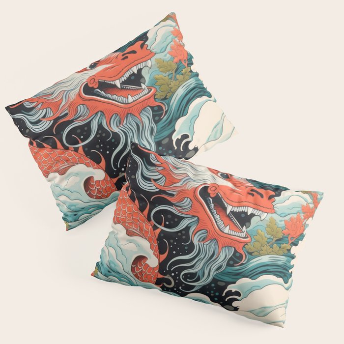 Red Chinese Water Dragon Pillow Sham Gallery Image 3
