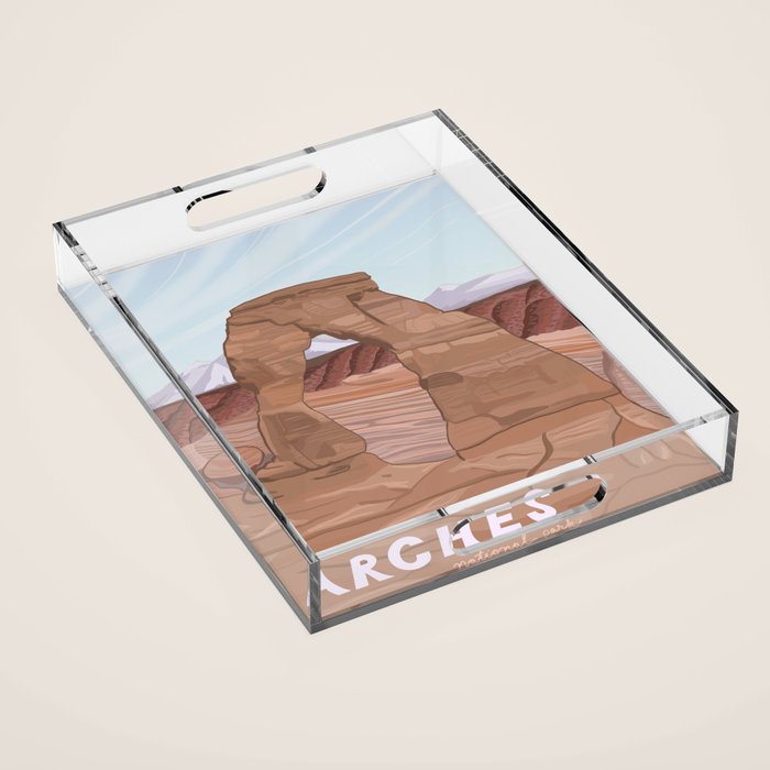 Arches National Park, National Parks Poster, Illustrated Arches, Utah, Capitol Reef, Zion Acrylic Tray Gallery Image 1