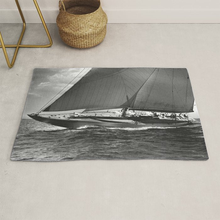 12-meter Sailing Yacht America's Cup Races nautical black and white photograph Rug Gallery Image 1
