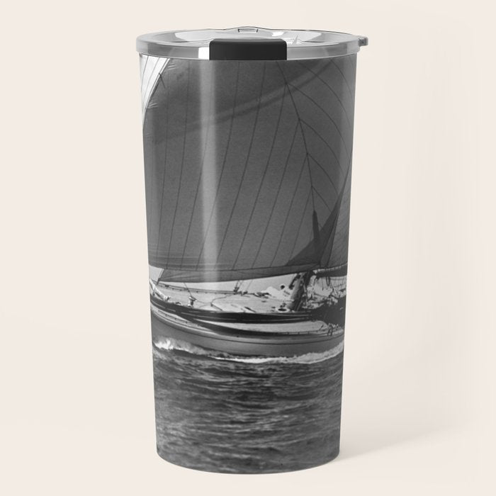 12-meter Sailing Yacht America's Cup Races nautical black and white photograph Travel Mug Gallery Image 1