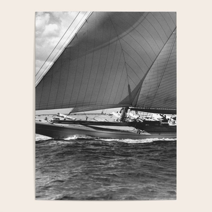 12-meter Sailing Yacht America's Cup Races nautical black and white photograph Poster Gallery Image 1