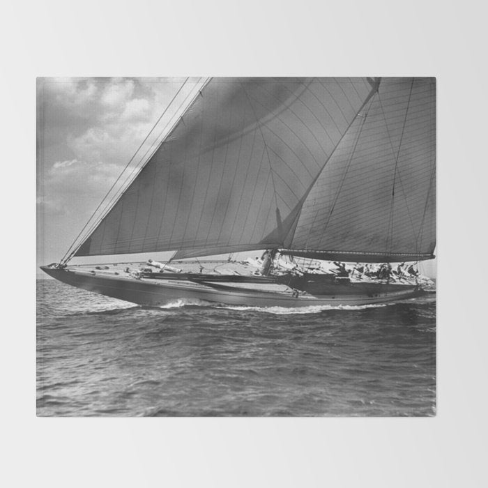 12-meter Sailing Yacht America's Cup Races nautical black and white photograph Throw Blanket Gallery Image 2
