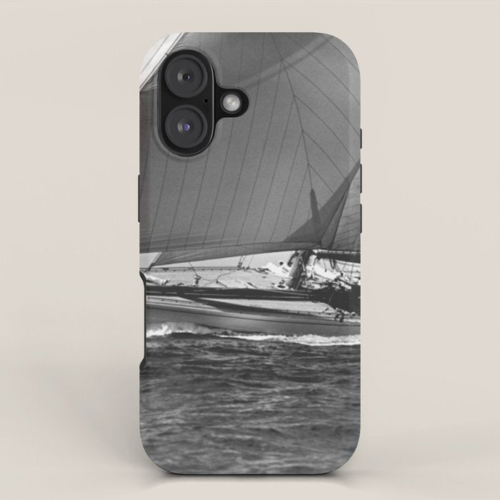 12-meter Sailing Yacht America's Cup Races nautical black and white photograph iPhone Case Gallery Image 1