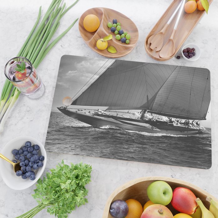 12-meter Sailing Yacht America's Cup Races nautical black and white photograph Cutting Board Gallery Image 2