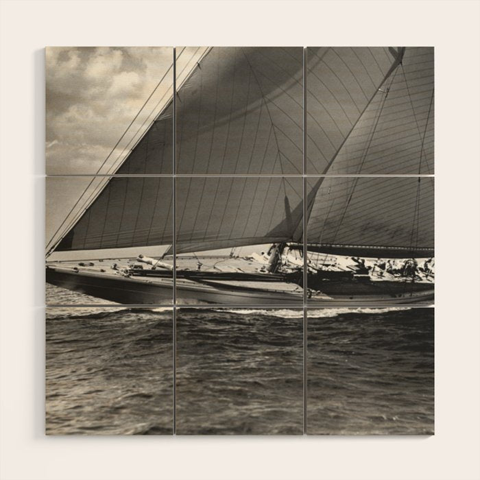 12-meter Sailing Yacht America's Cup Races nautical black and white photograph Wood Wall Art Gallery Image 1