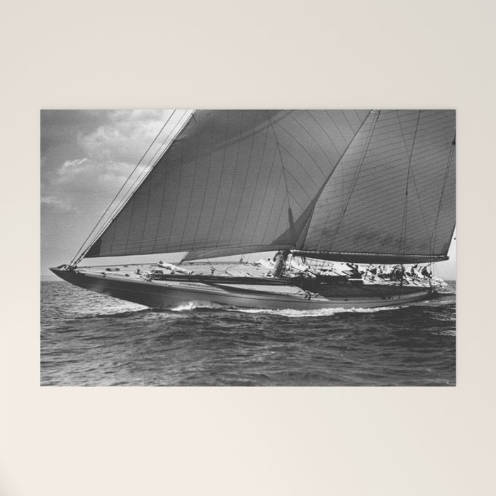 12-meter Sailing Yacht America's Cup Races nautical black and white photograph Welcome Mat Gallery Image 1