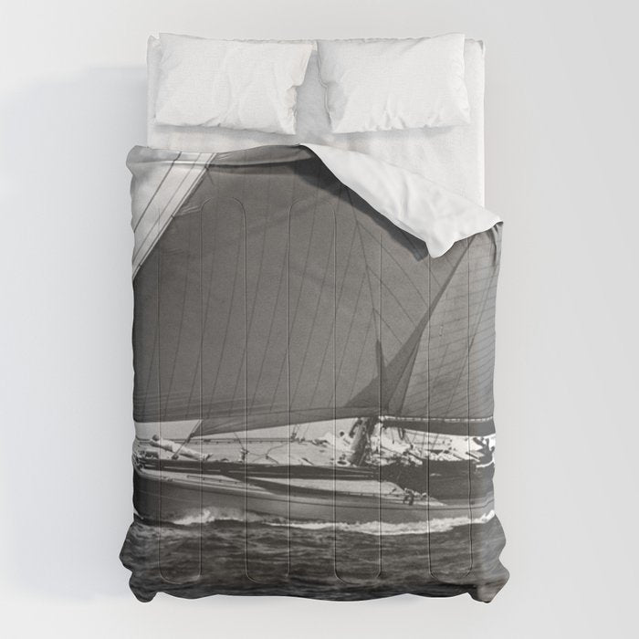 12-meter Sailing Yacht America's Cup Races nautical black and white photograph Comforter Gallery Image 6