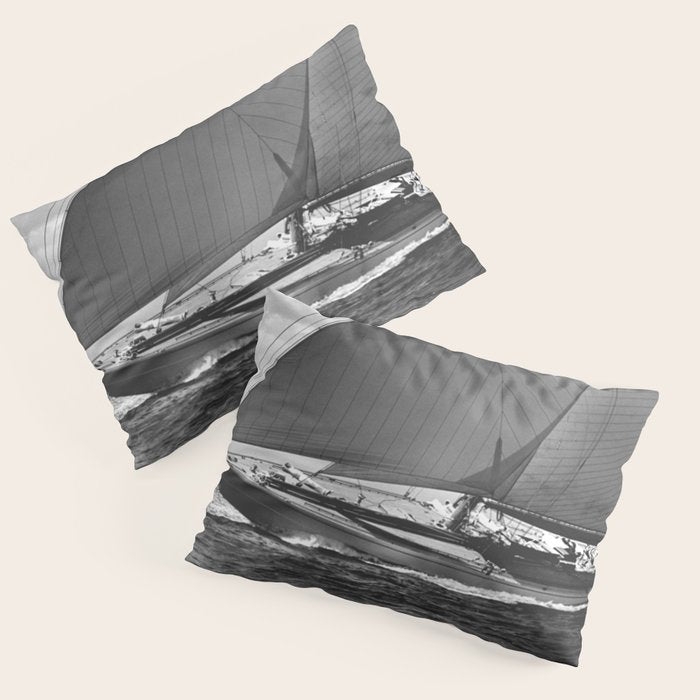 12-meter Sailing Yacht America's Cup Races nautical black and white photograph Pillow Sham Gallery Image 3