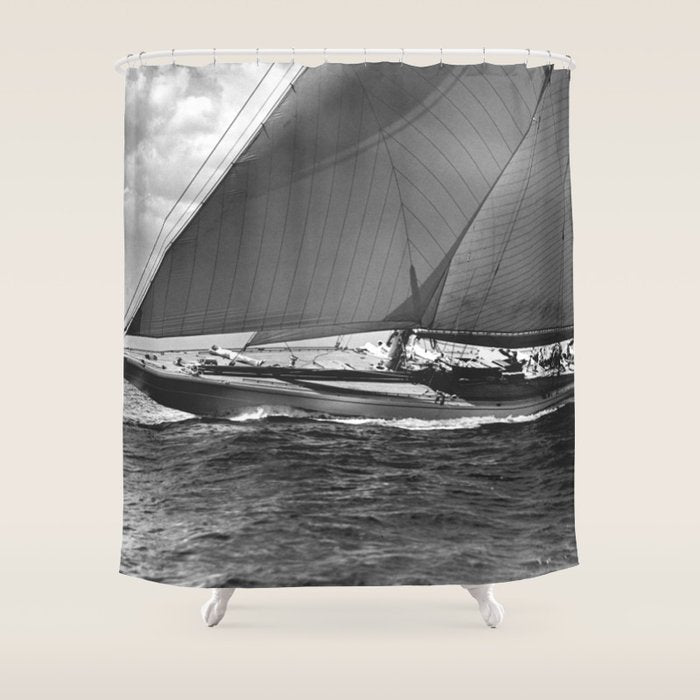 12-meter Sailing Yacht America's Cup Races nautical black and white photograph Shower Curtain Gallery Image 1