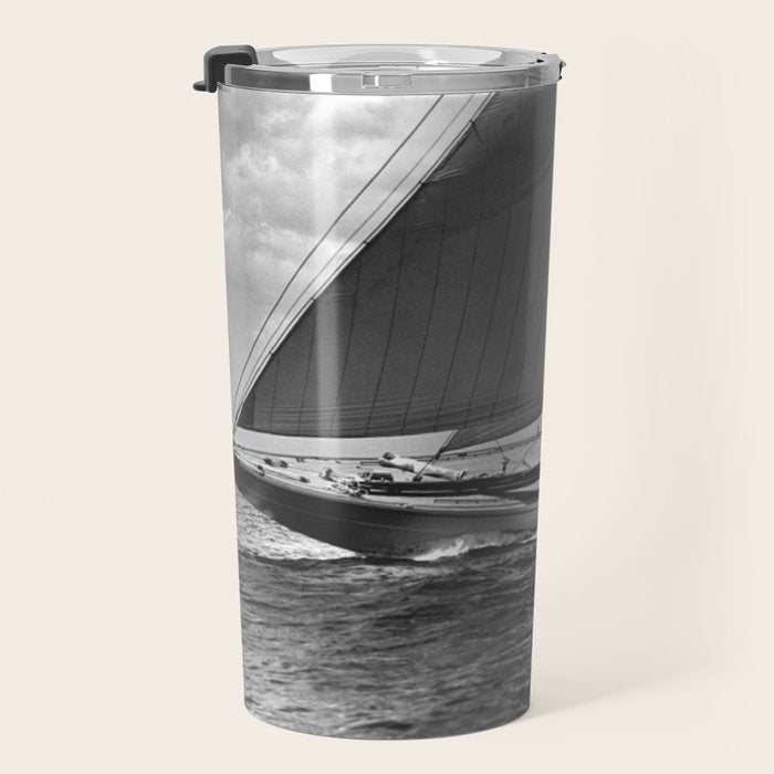 12-meter Sailing Yacht America's Cup Races nautical black and white photograph Travel Mug Gallery Image 3