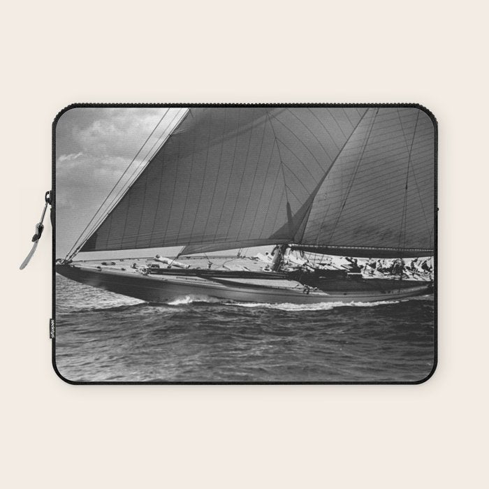 12-meter Sailing Yacht America's Cup Races nautical black and white photograph Laptop Sleeve Gallery Image 1