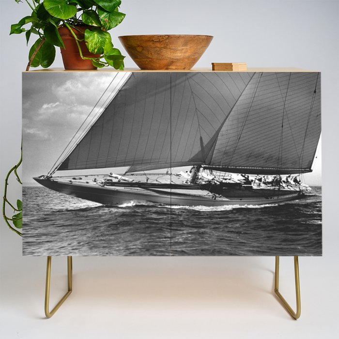 12-meter Sailing Yacht America's Cup Races nautical black and white photograph Credenza Gallery Image 1