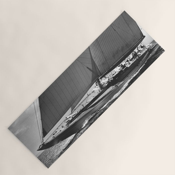 12-meter Sailing Yacht America's Cup Races nautical black and white photograph Yoga Mat Gallery Image 1