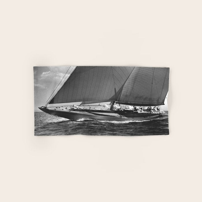 12-meter Sailing Yacht America's Cup Races nautical black and white photograph Bath Towel Gallery Image 1