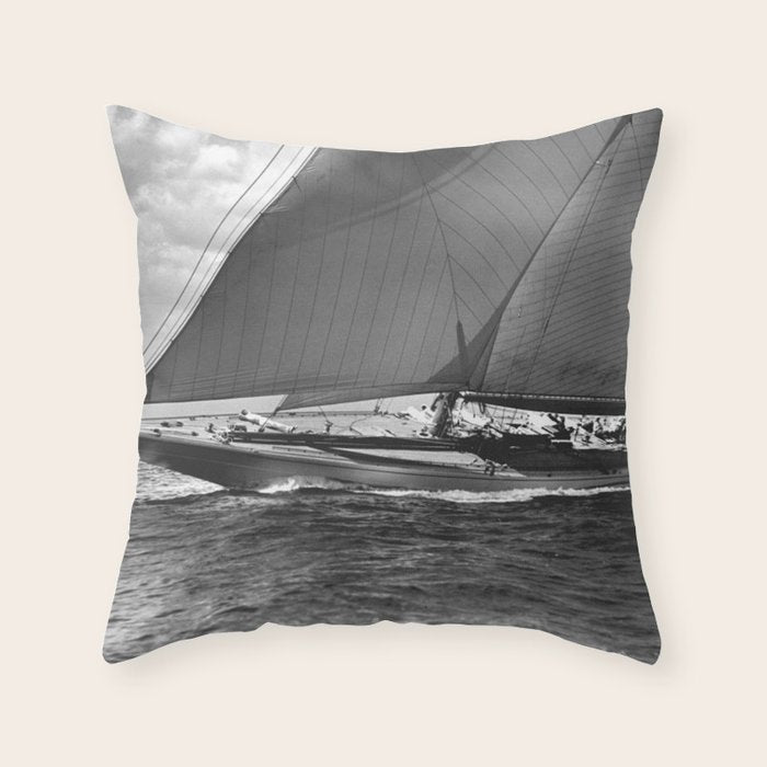 12-meter Sailing Yacht America's Cup Races nautical black and white photograph Throw Pillow Gallery Image 6