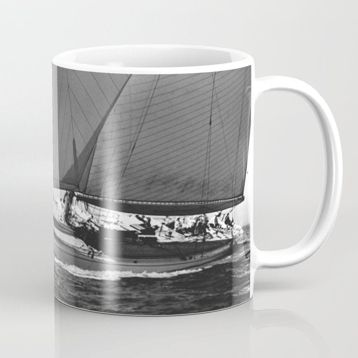 12-meter Sailing Yacht America's Cup Races nautical black and white photograph Coffee Mug Gallery Image 1